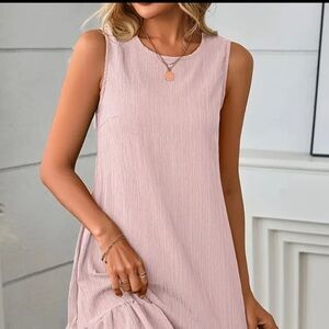 New! Women's Sleeveless Ribbed Dress - Solid Color Pink, Button Detail. Large.